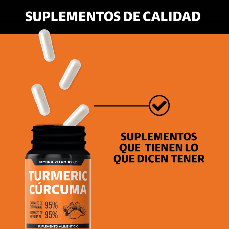 Turmeric Cúrcuma Con Extracto Al 95% y Pimienta Negra Al 95% - 60 Cápsulas