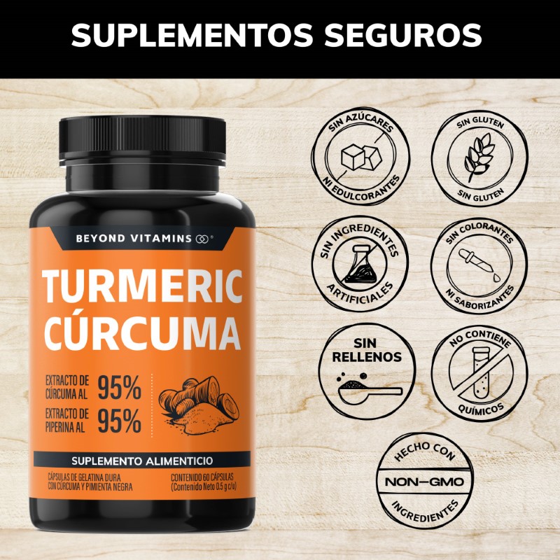 Turmeric Cúrcuma Con Extracto Al 95% y Pimienta Negra Al 95% - 60 Cápsulas