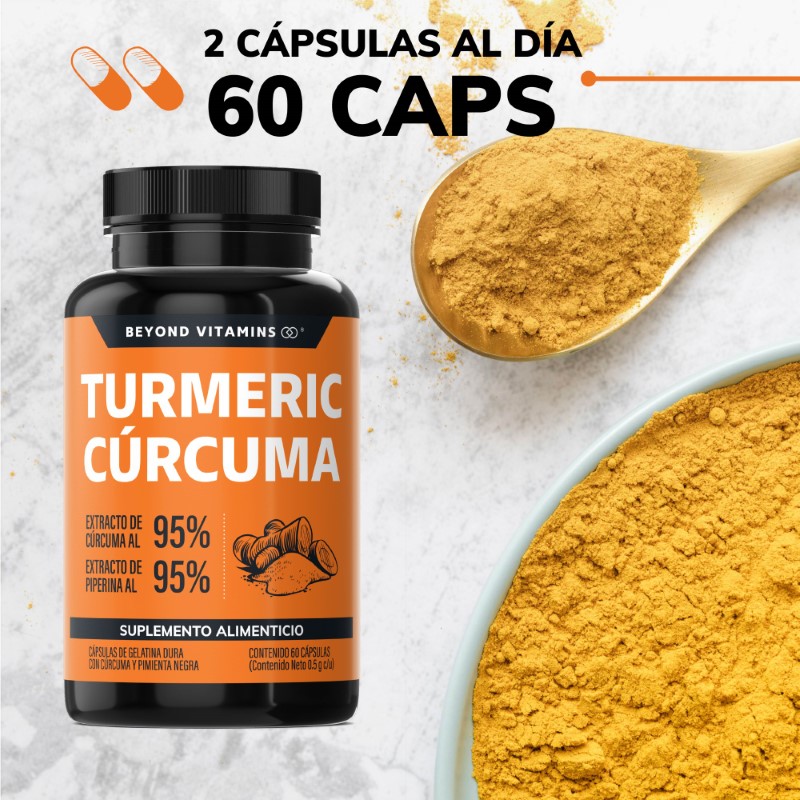 Turmeric Cúrcuma Con Extracto Al 95% y Pimienta Negra Al 95% - 60 Cápsulas