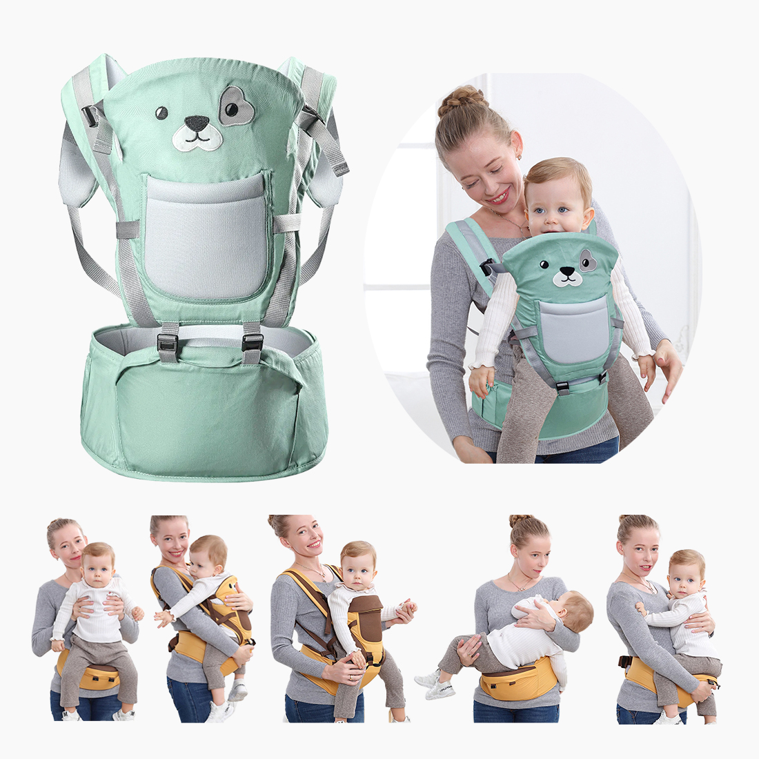 Cangurera Ergonomica Para Bebés 5 Posiciones Ecobaby Original 0-36 meses
