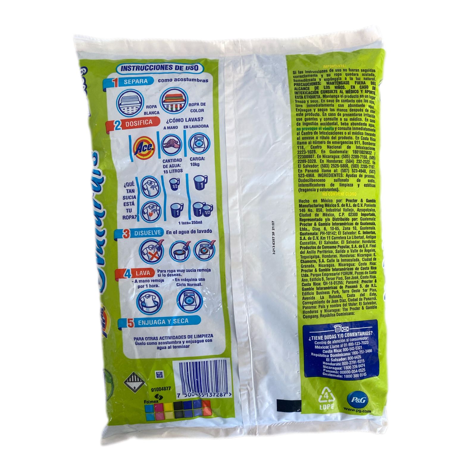 Detergente En Polvo Ace Naturals 800gr Caja Con 5pz