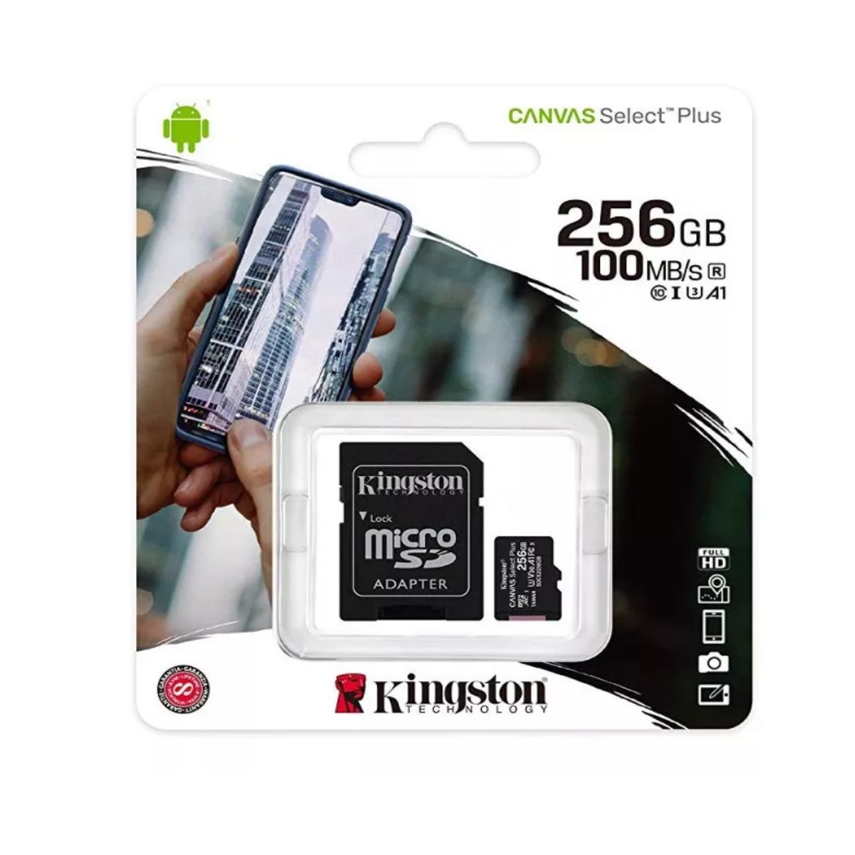  Memoria kingston micro sd canvas select plus 256gb clase 10 sdcs2 256gb cel tableta lap pc drone