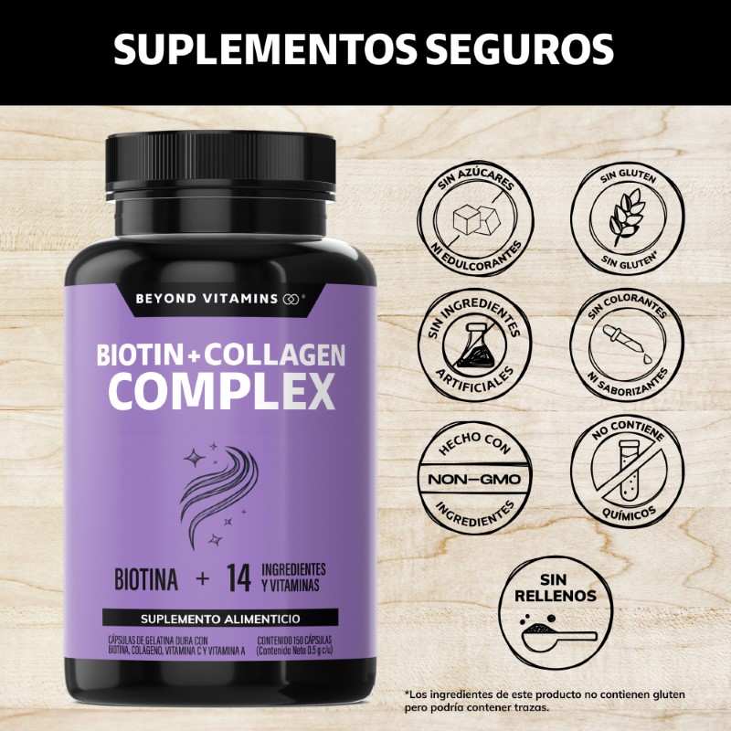 Biotina con Colágeno y Vitaminas Suplemento Alimenticio - 150 Cápsulas