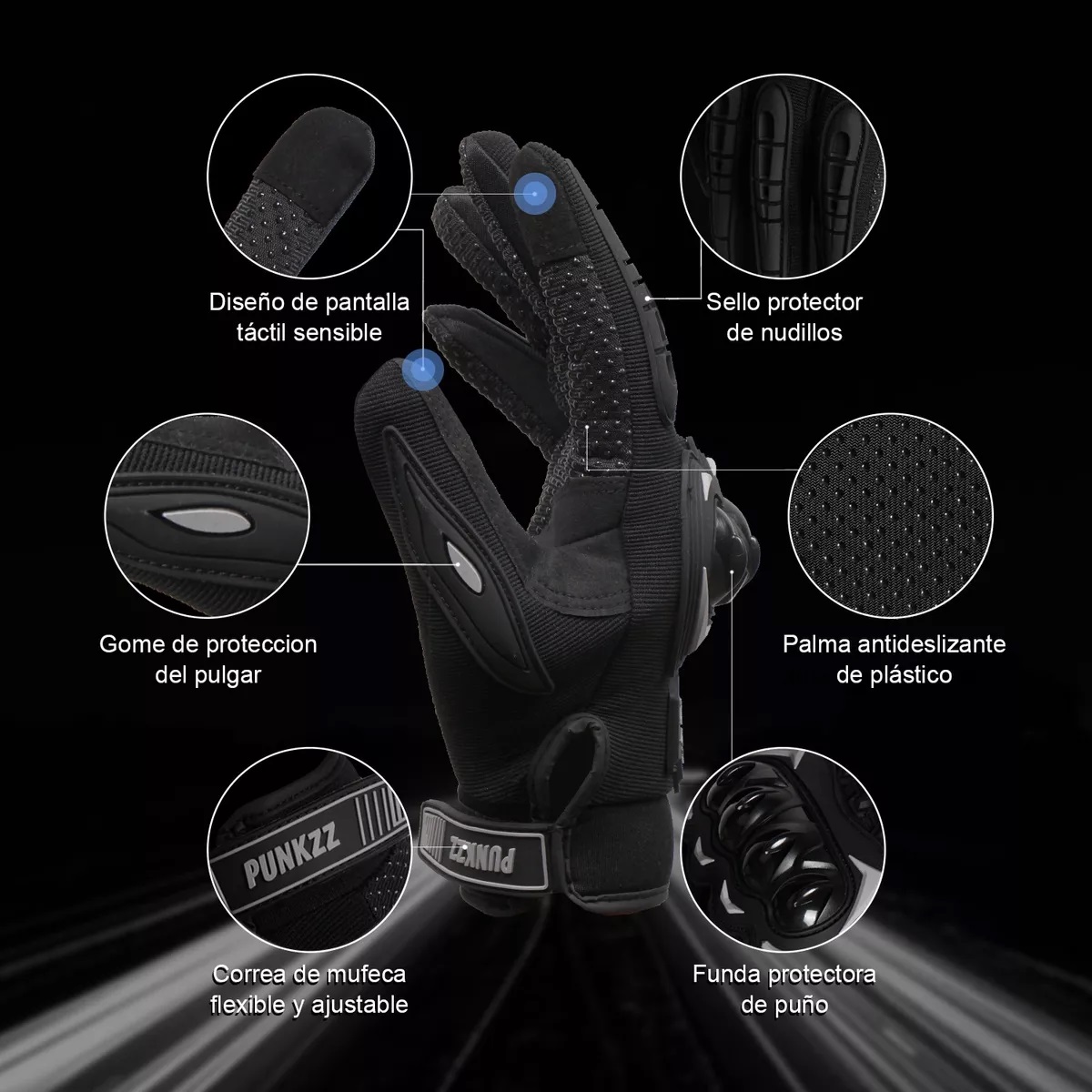 Guantes Proteccion Pantalla Táctil De Dedo Para Motocicleta Negro Talla M