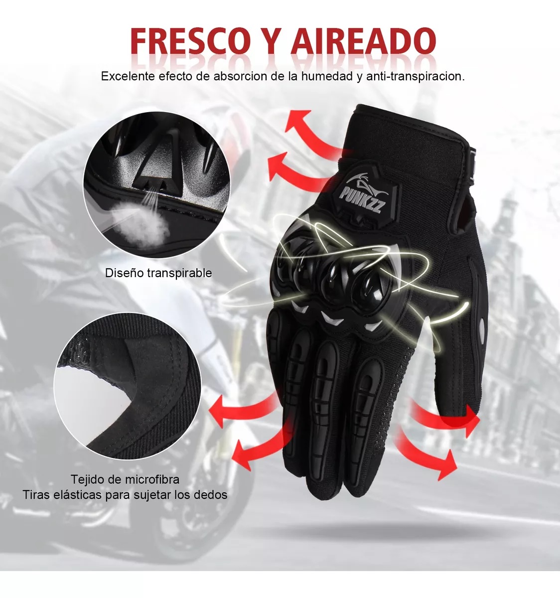Guantes Proteccion Pantalla Táctil De Dedo Para Motocicleta Negro Talla M