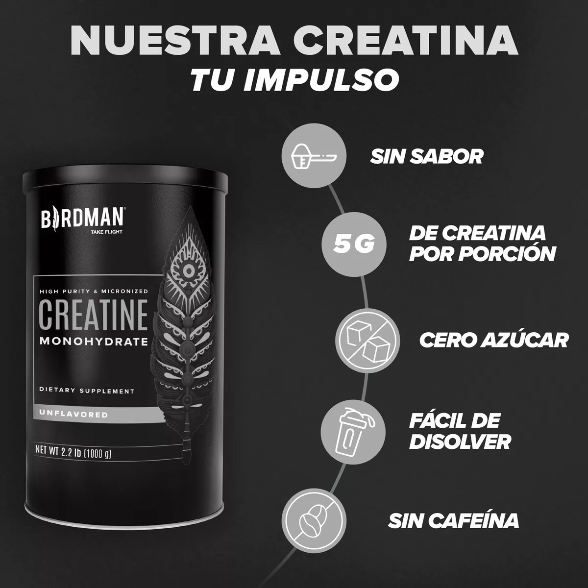 Birdman Creatina Monohidratada En Polvo 450g Sabor Natural