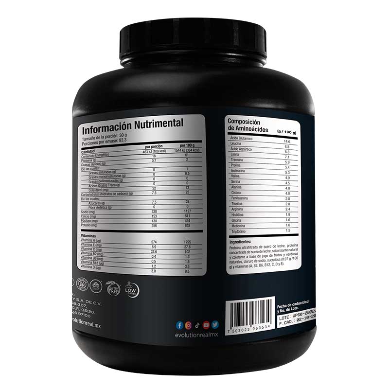 EVOLUTION, Proteína de Suero de Leche, WP60, Whey Protein, 18 Aminoácidos, Low Carb, Post Workout, Sabor Vainilla, 93.3 Porciones, 2800g