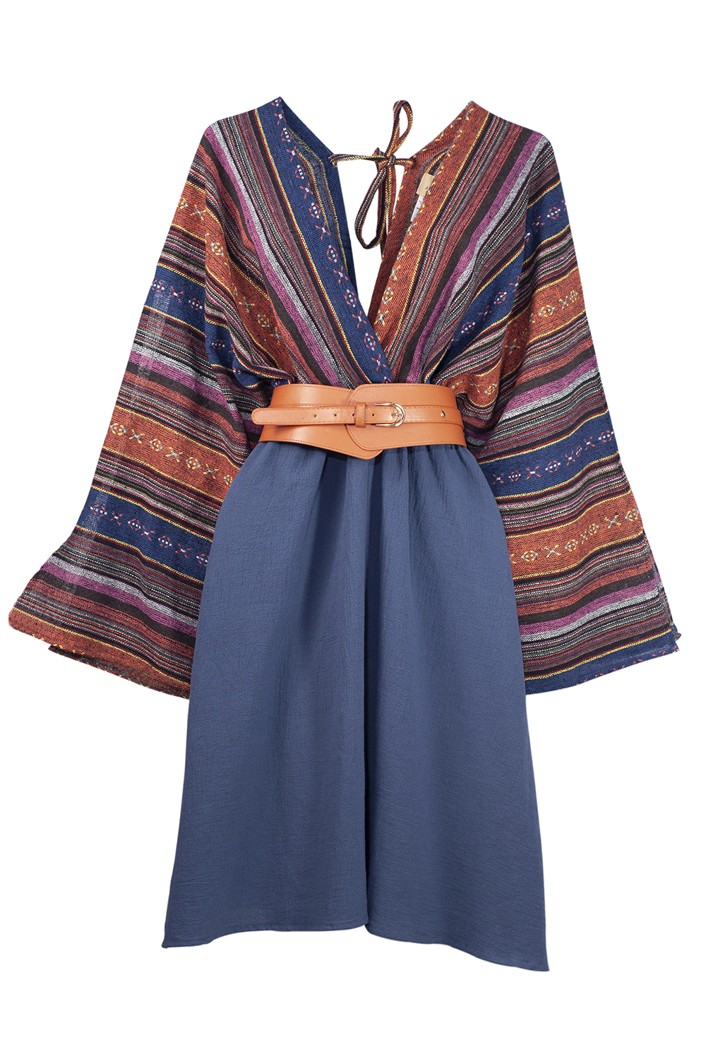 Vestido de dama A ÁNGELOZANO vestido corto con telar étnico, con cinto hebilla camel, AL-W56