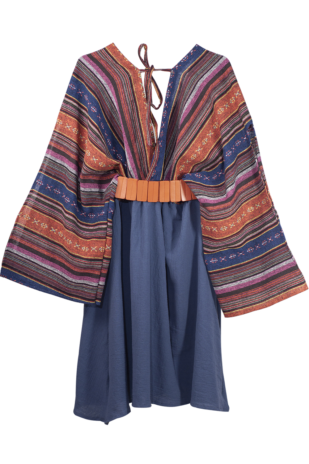 Vestido de dama A ÁNGELOZANO vestido corto con telar étnico, con cinto hebilla camel, AL-W56