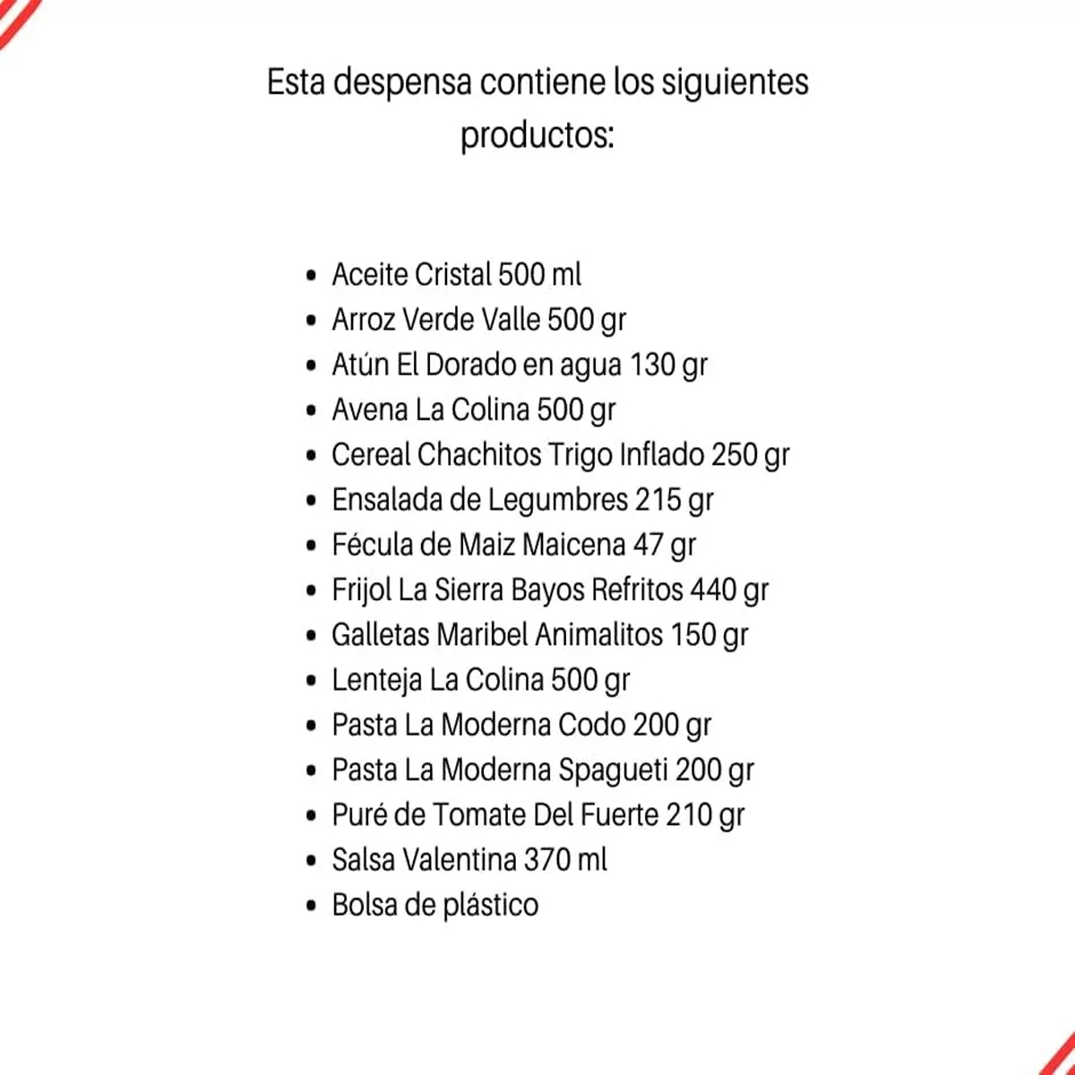 Despensa Básica Empresarial en Bolsa 14 Alimentos Económica