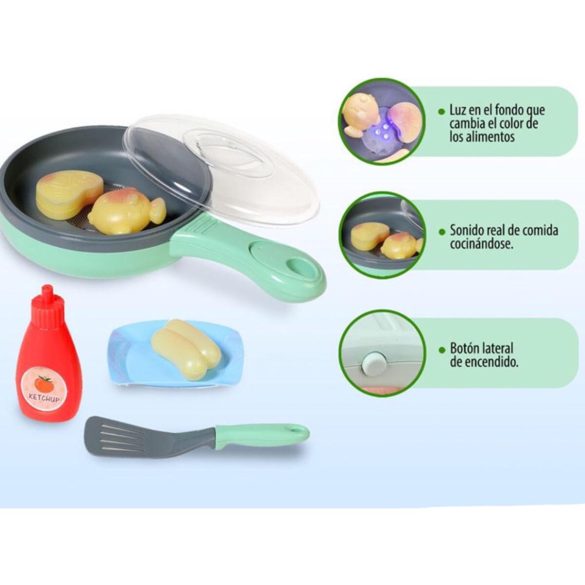 Sartén De Juguete Cocina Con Luz Sonido Y Accesorios