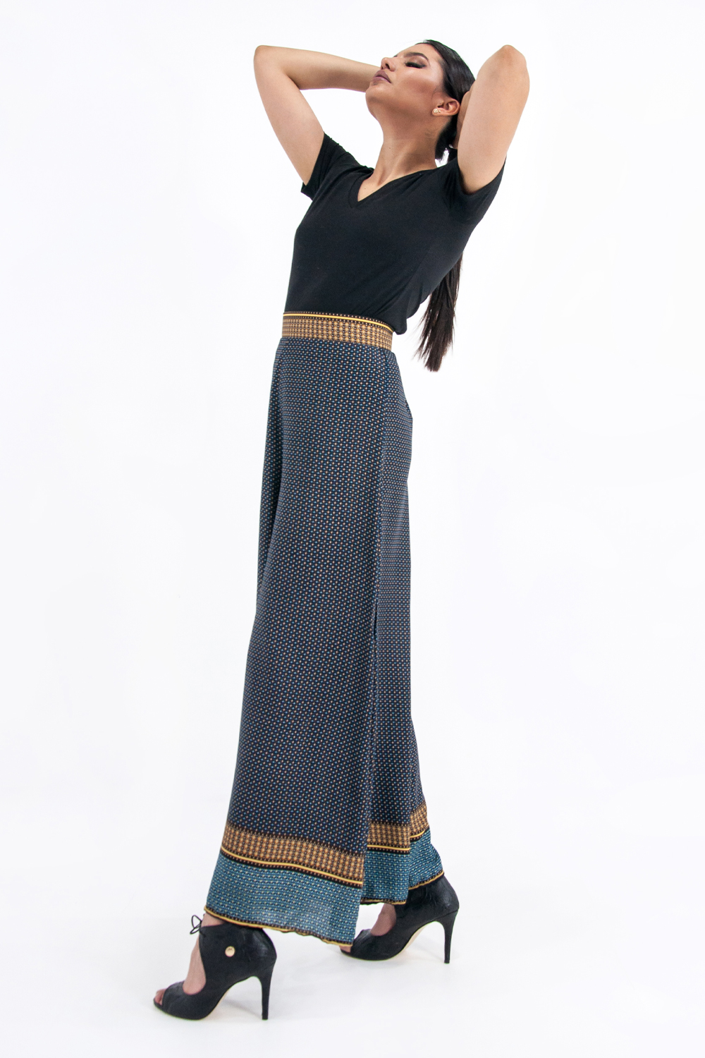 Pantalón de dama A ÁNGELOZANO acampanado color azul,  AL-W63.