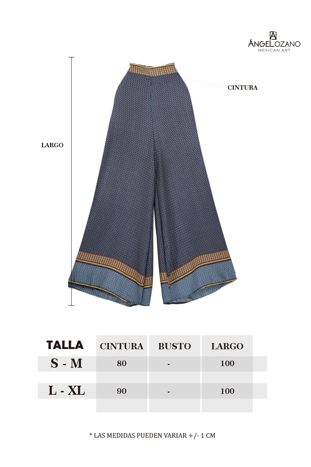 Pantalón de dama A ÁNGELOZANO acampanado color azul,  AL-W63.