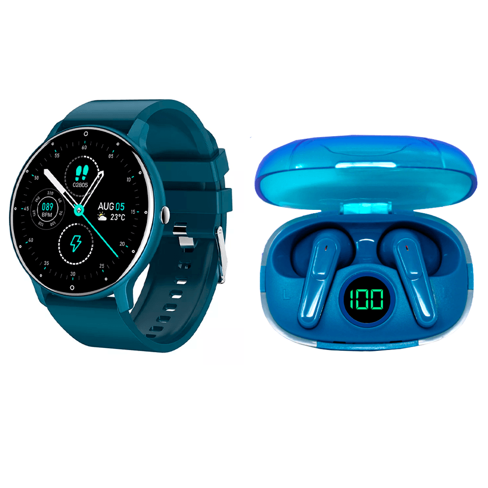 Reloj Inteligente Zl02 1.28 Vigilancia De Salud Deportivo Smart Watch Mas Audifonos Tech Theory Glow Pro Mas Reloj Inteligente ZL02 Azul.