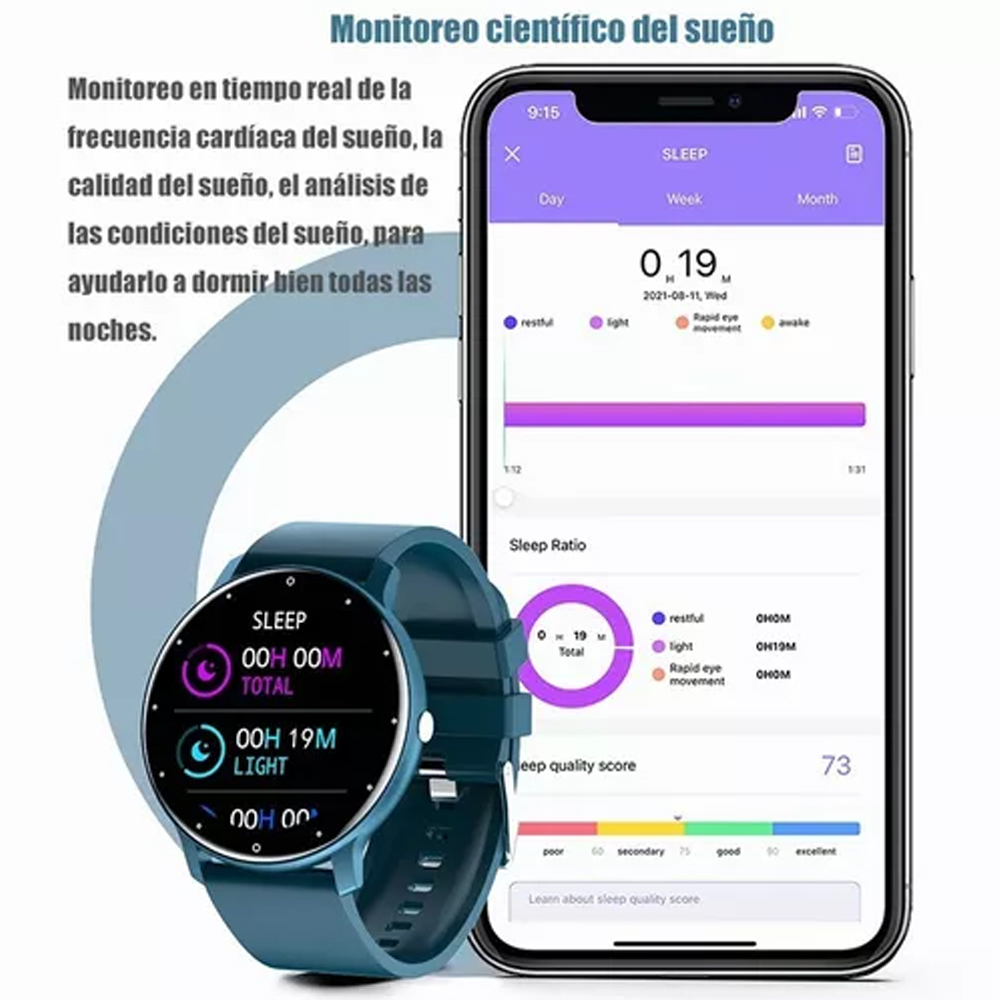 Reloj Inteligente Zl02 1.28 Vigilancia De Salud Deportivo Smart Watch Mas Audifonos Tech Theory Glow Pro Mas Reloj Inteligente ZL02 Azul.