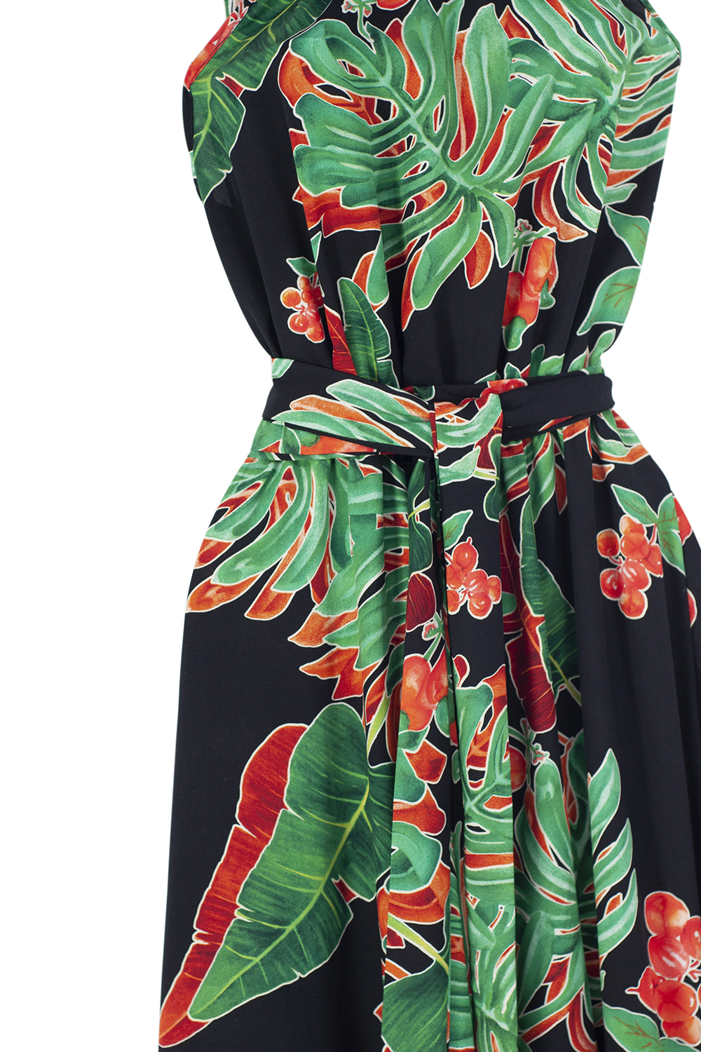 Vestido de dama A ÁNGELOZANO, vestido maxi de cuello alto estampado hojas verdes AL-W64.