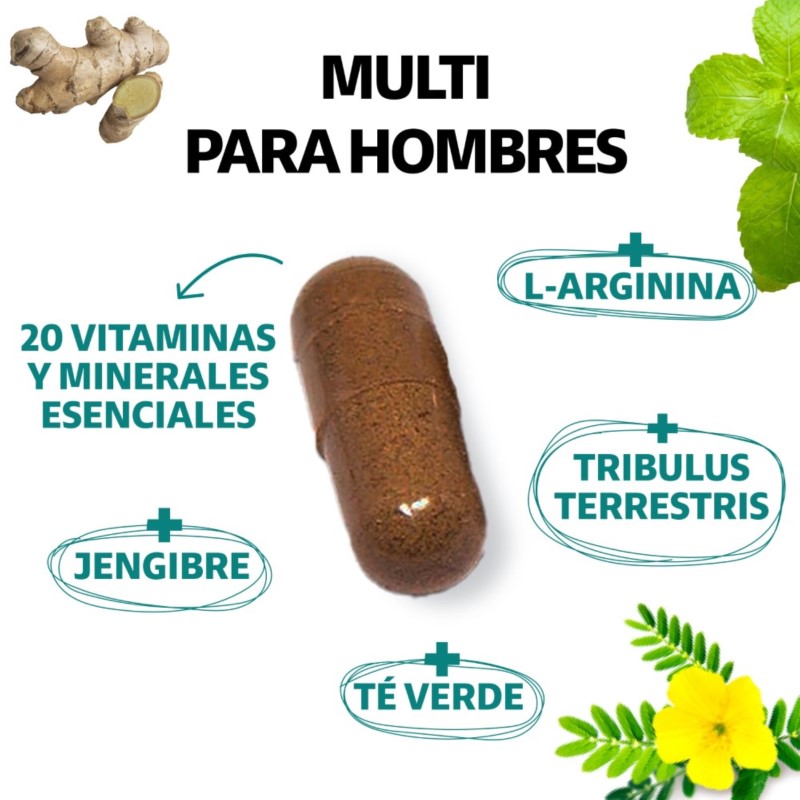 Multivitaminico De Hombre Con 23 Ingredientes y Vitamina D3 - 60 Cápsulas