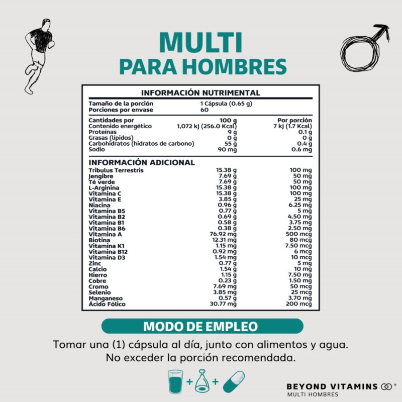 Multivitaminico De Hombre Con 23 Ingredientes y Vitamina D3 - 60 Cápsulas