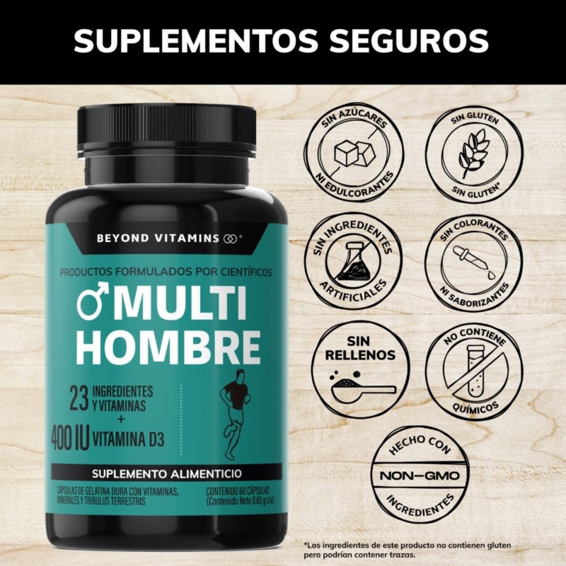 Multivitaminico De Hombre Con 23 Ingredientes y Vitamina D3 - 60 Cápsulas