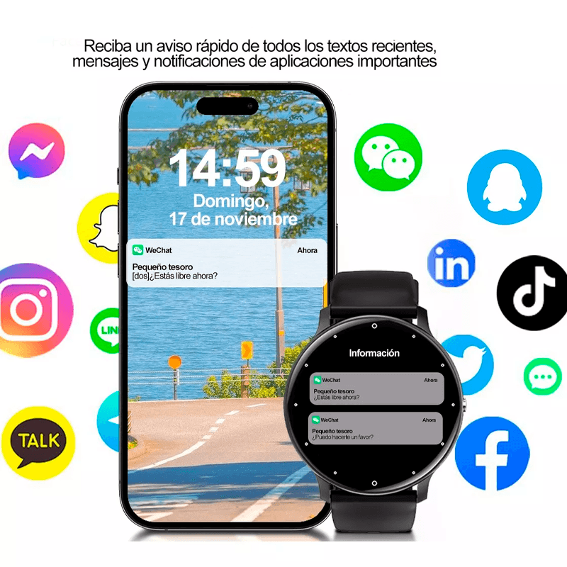 Reloj Smartwatch Inteligente Impermeable Bluetooth 1.39 Lige Color Negro smart watch mas Audífonos Inalámbricos Bluetooth Manos Libres In Ears