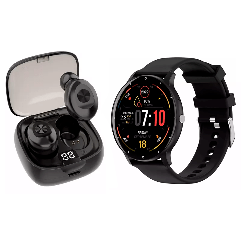 Reloj Smartwatch Inteligente Impermeable Bluetooth 1.39 Lige Color Negro smart watch mas Audífonos Inalámbricos Bluetooth Manos Libres In Ears