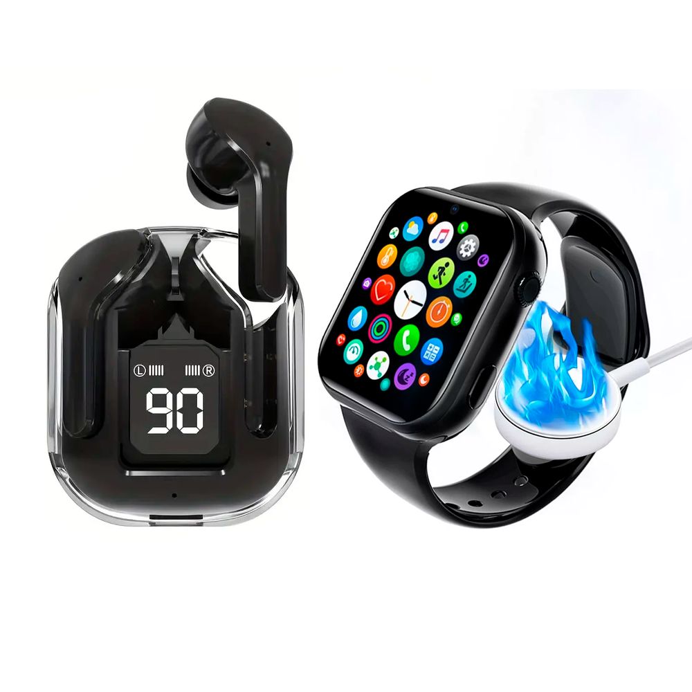 Smartwatch Reloj Inteligente T800 Reloj Deportivo Smart watch mas Auriculares intrauditivos Inalambricos BT30 Negro.
