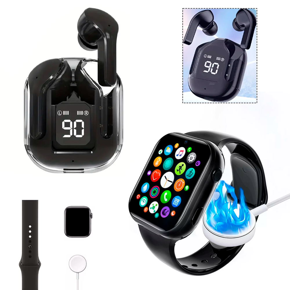 Smartwatch Reloj Inteligente T800 Reloj Deportivo Smart watch mas Auriculares intrauditivos Inalambricos BT30 Negro.