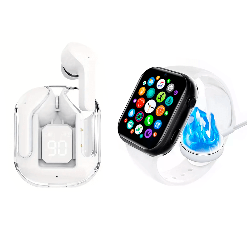 Reloj Inteligente Smartwatch T800 Bluetooth Smart watch Mas Audifonos Inalambricos BT30 Blanco Diseño Ergonómico.