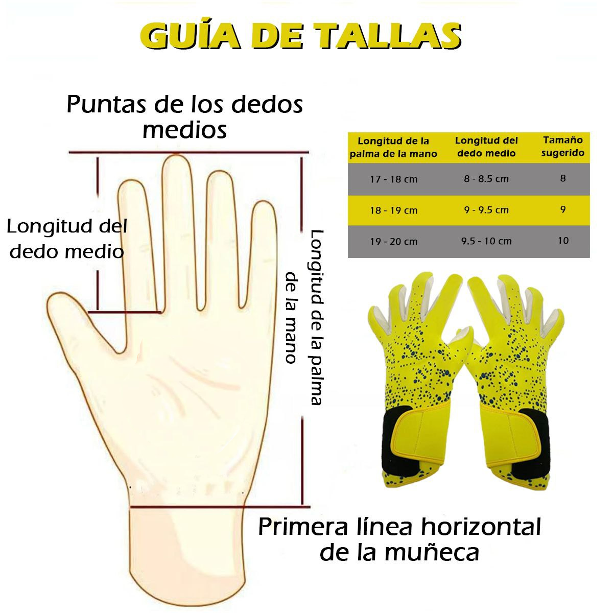 Guantes De Portero Futbol Profesional Antidesliz Respirable Amarillos Blanco Talla #9 para adultos.