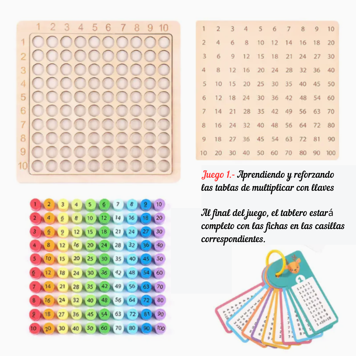 Aprende a multiplicar Juego de mesa matemáticas educativo Montessori 3 en 1
