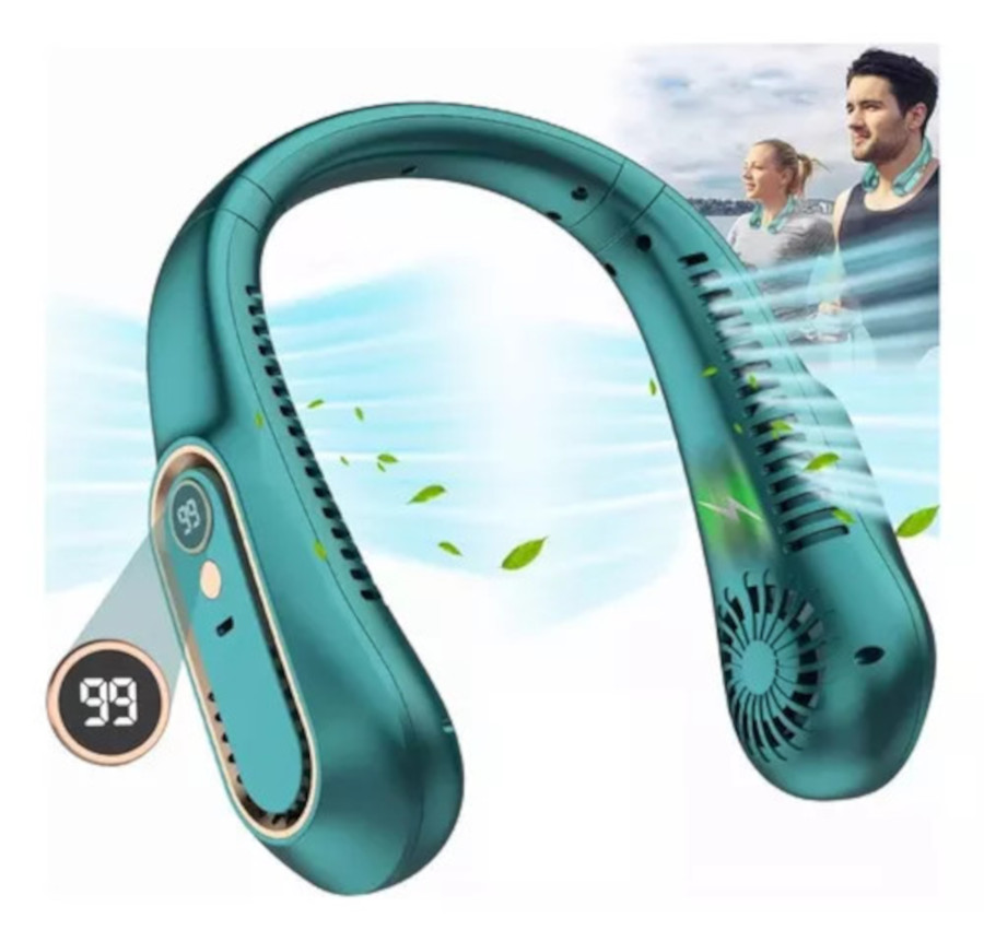 Ventilador para Cuello, portátil personal, USB, Recargable, con Pantalla Digital de 5 Velocidades, silencioso y manos libres.