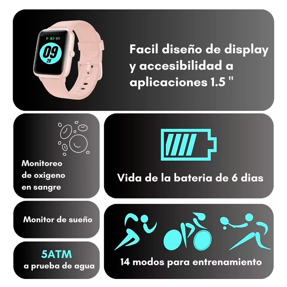 Smartwatch Reloj Inteligente Fitness Deportivo Android Smart watch Mas Audifonos Inalambricos Bluetooth Rosa