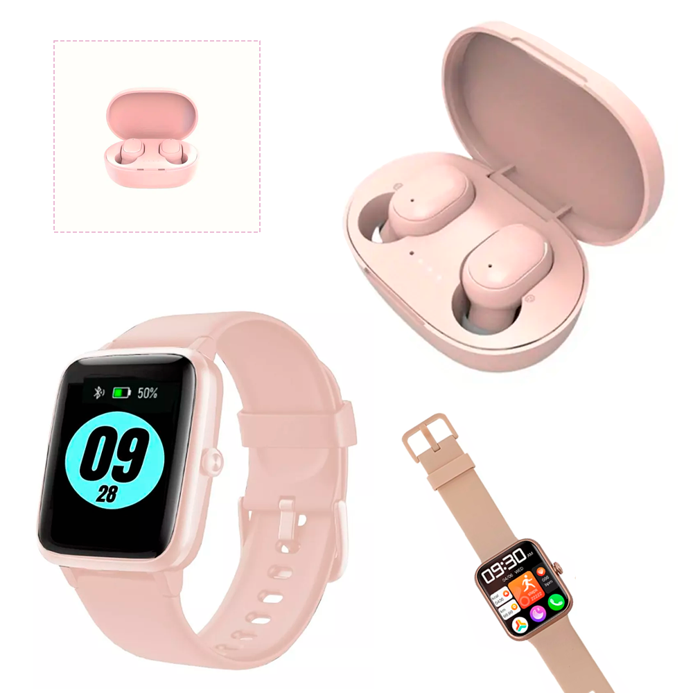 Smartwatch Reloj Inteligente Fitness Deportivo Android Smart watch Mas Audifonos Inalambricos Bluetooth Rosa