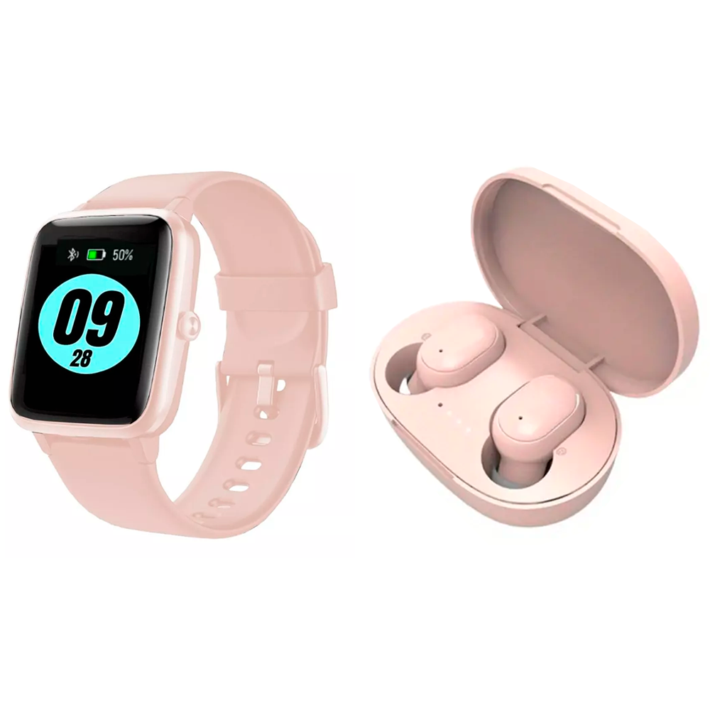 Smartwatch Reloj Inteligente Fitness Deportivo Android Smart watch Mas Audifonos Inalambricos Bluetooth Rosa