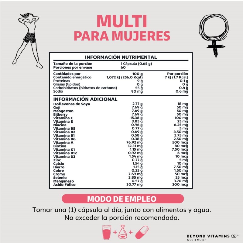 Multivitaminico De Mujer Con 23 Ingredientes y Vitamina D3 - 60 Cápsulas