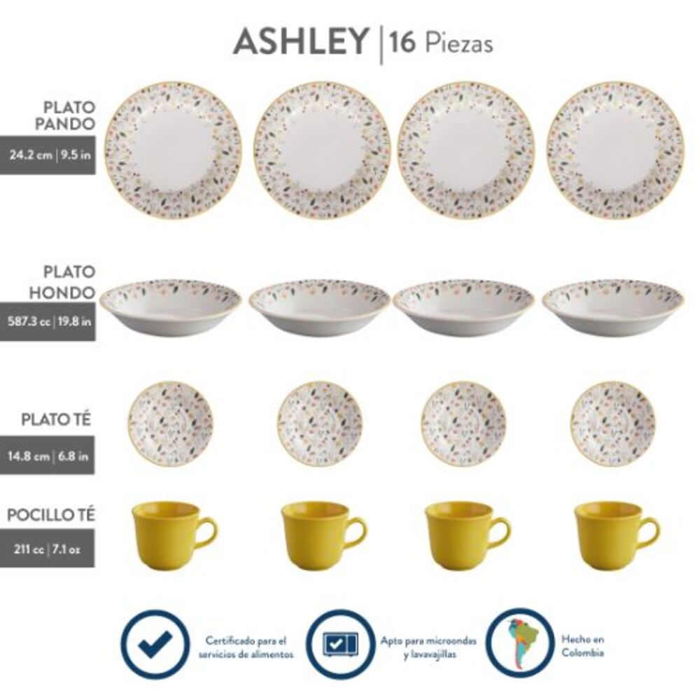 Vajilla Corona Ashley 4 Puestos 16 Piezas