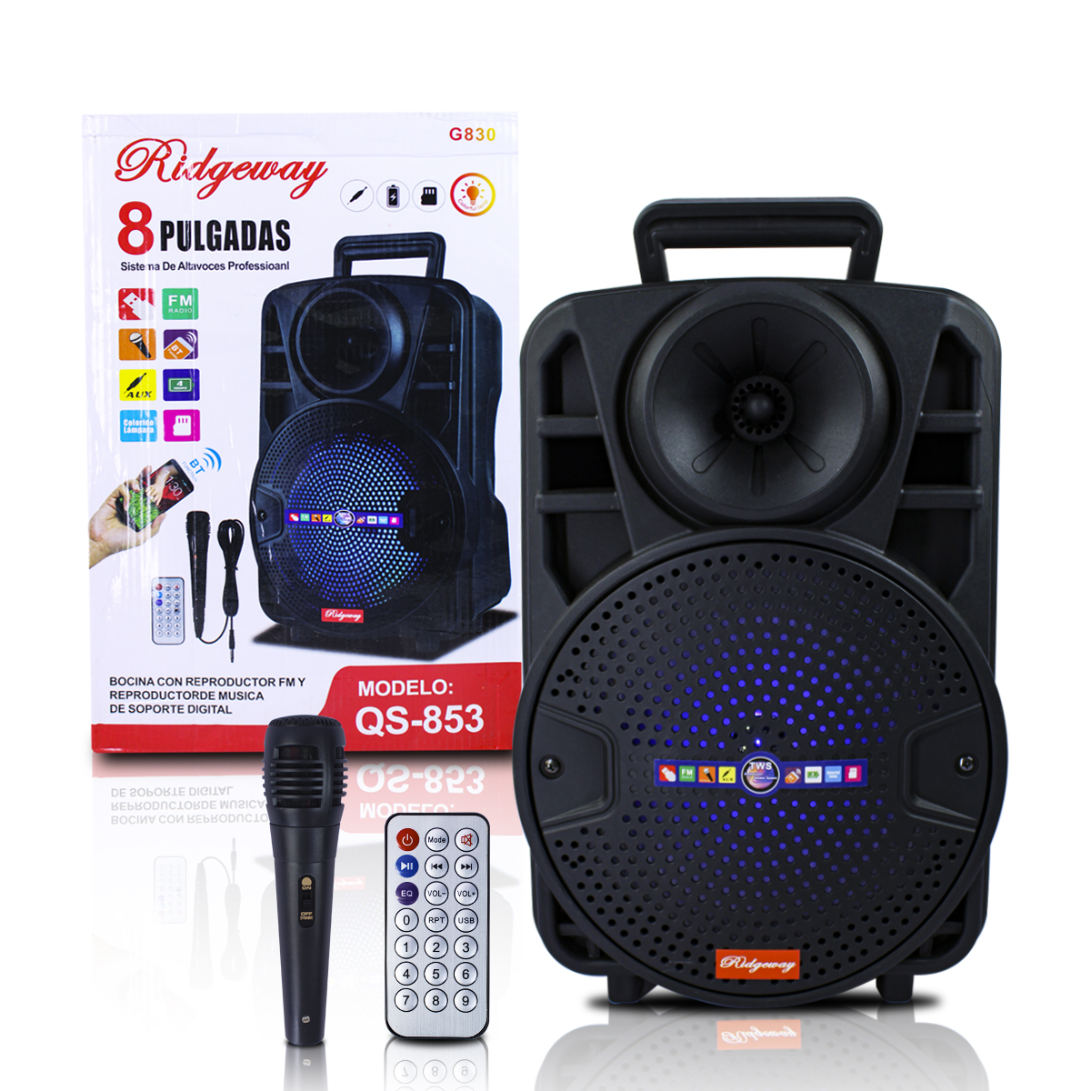 Bocina Tipo Bafle Ridgeway Qs-853 8 Pulgadas Bluetooth