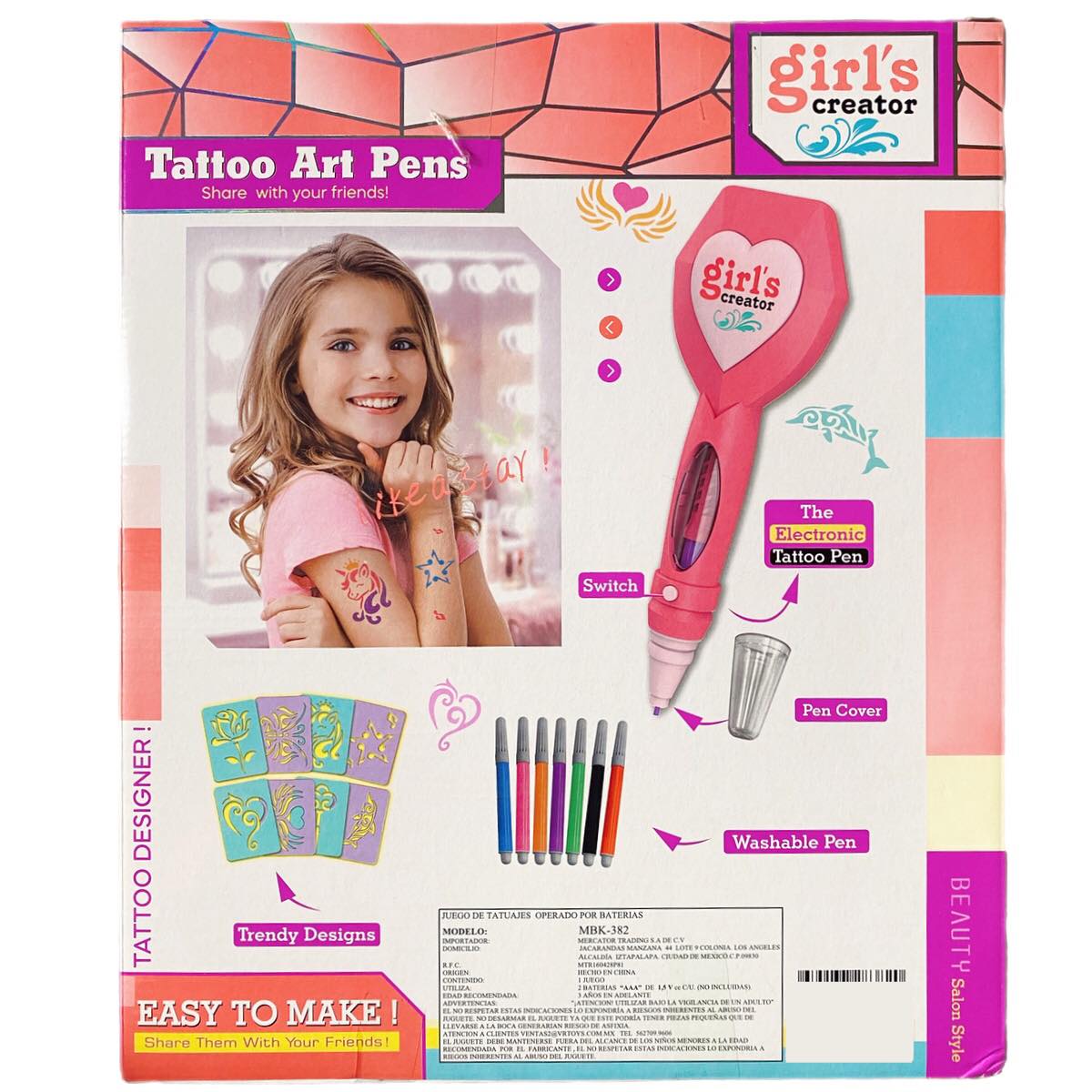 Juego De Pintura Plumones Maquina Tatuajes Niñas Tatto Calca