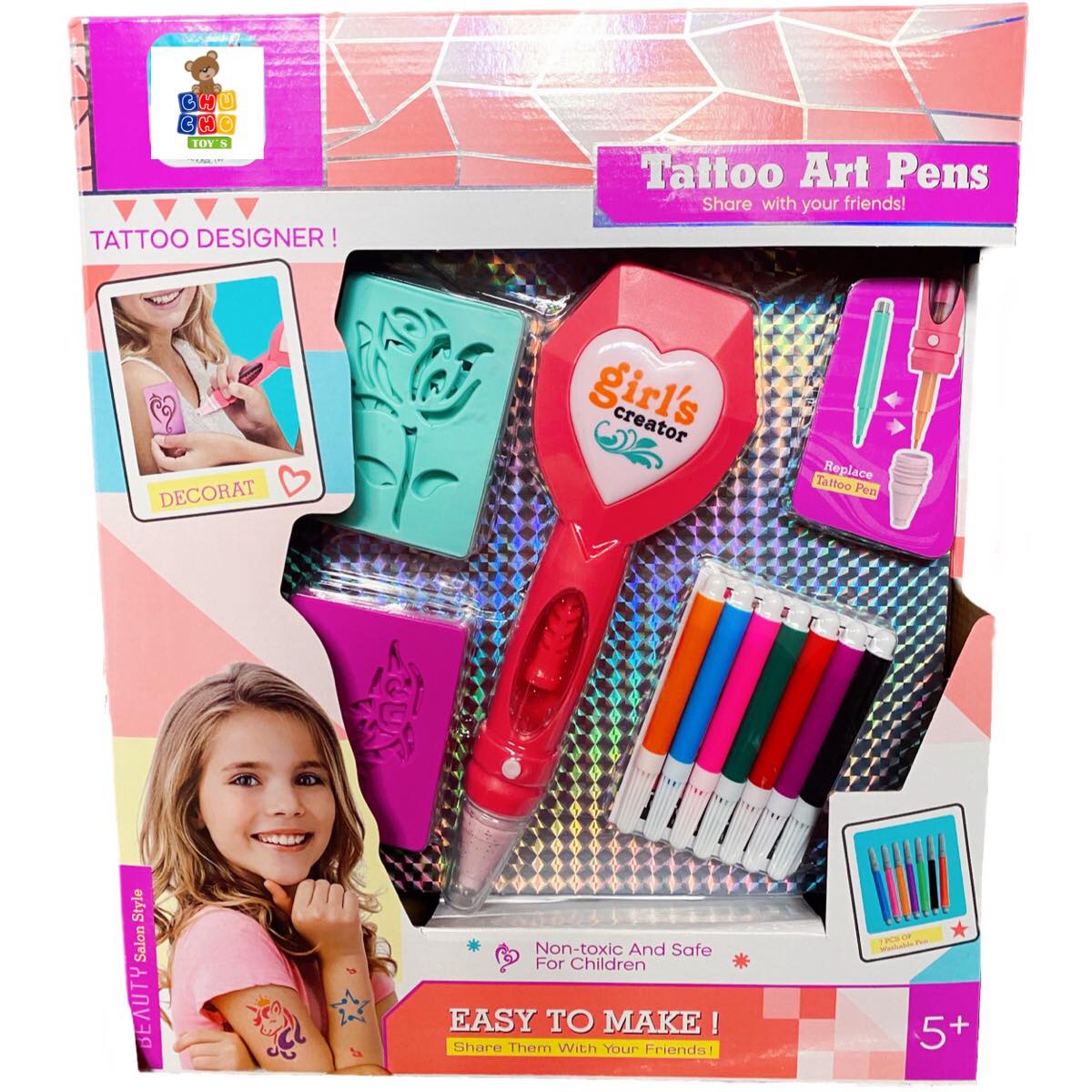 Juego De Pintura Plumones Maquina Tatuajes Niñas Tatto Calca