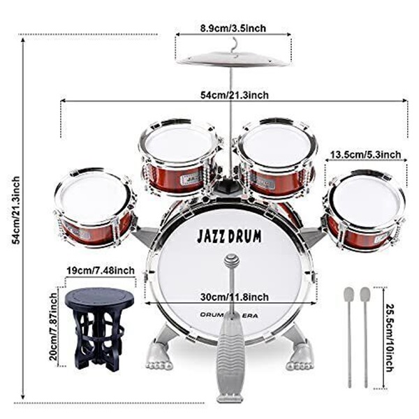 Mini Batería musical de juguete WinCheers Toddler Drum Set rojo