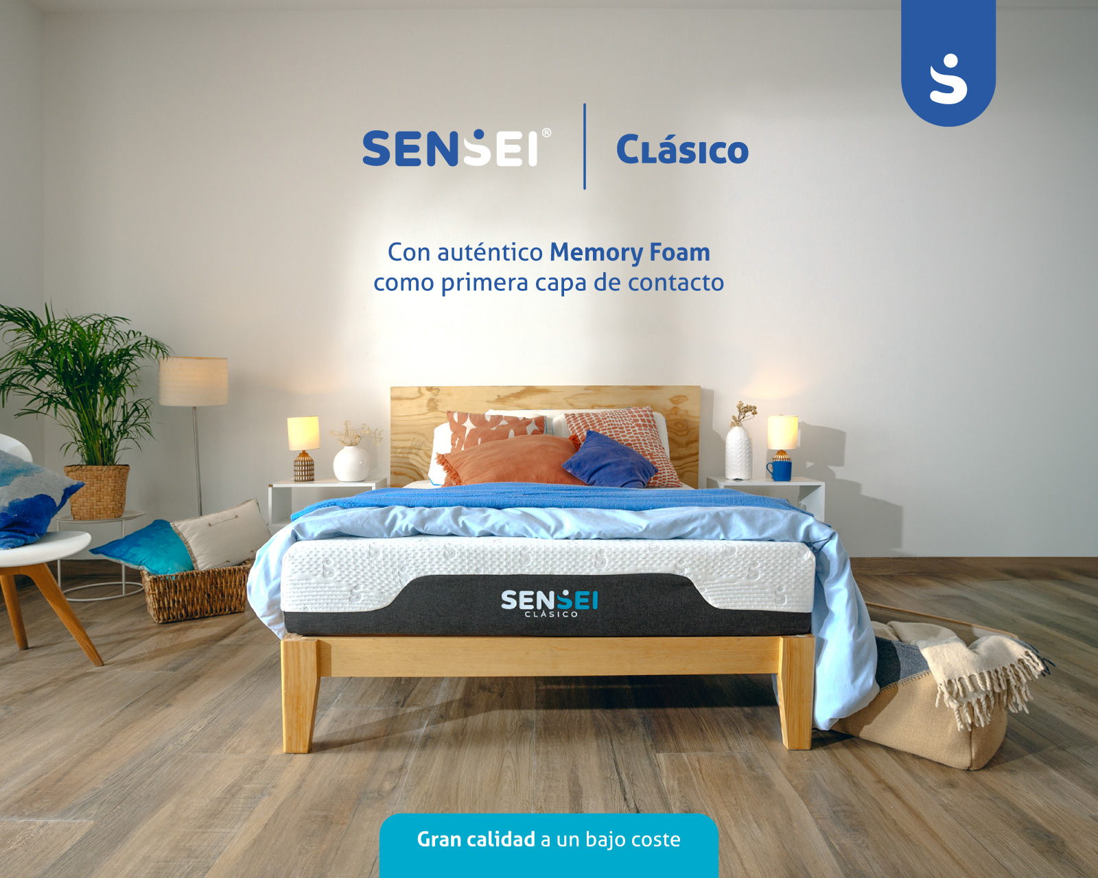 Colchón de Memory Foam Matrimonial SenSei, empacado al vacío y entregado en caja