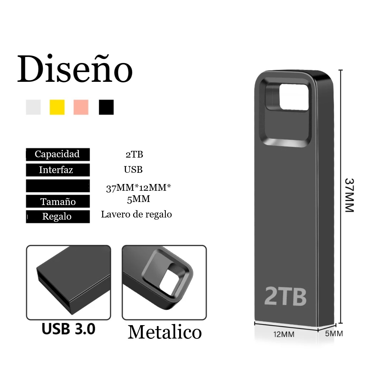 Memoria Unidad Flash USB 3,0 de alta velocidad Pendrive negro de 2TB portátil SSD metálica gamer