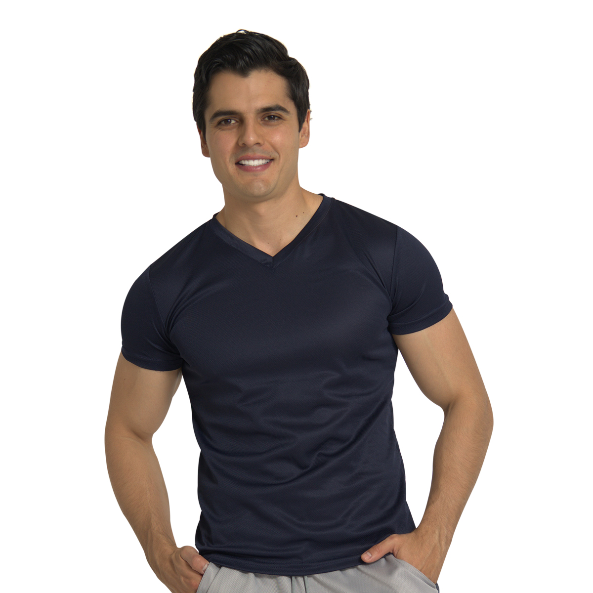 Playera Deportiva Manga Corta Cuello V Color Azul Marino Para Hombre CHB Chili Beans Clothing Co..