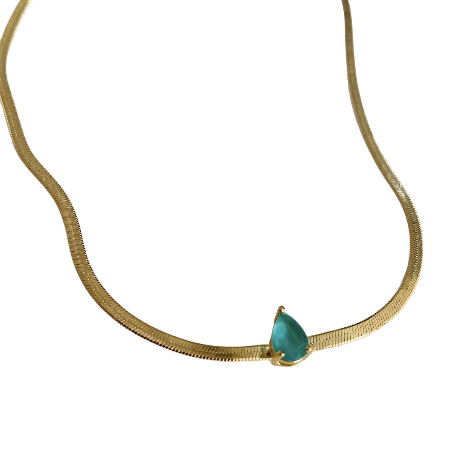 Collar/Gargantilla Bañada en oro con un cristal color verde- Baño de oro 18k- Gargantilla dorada