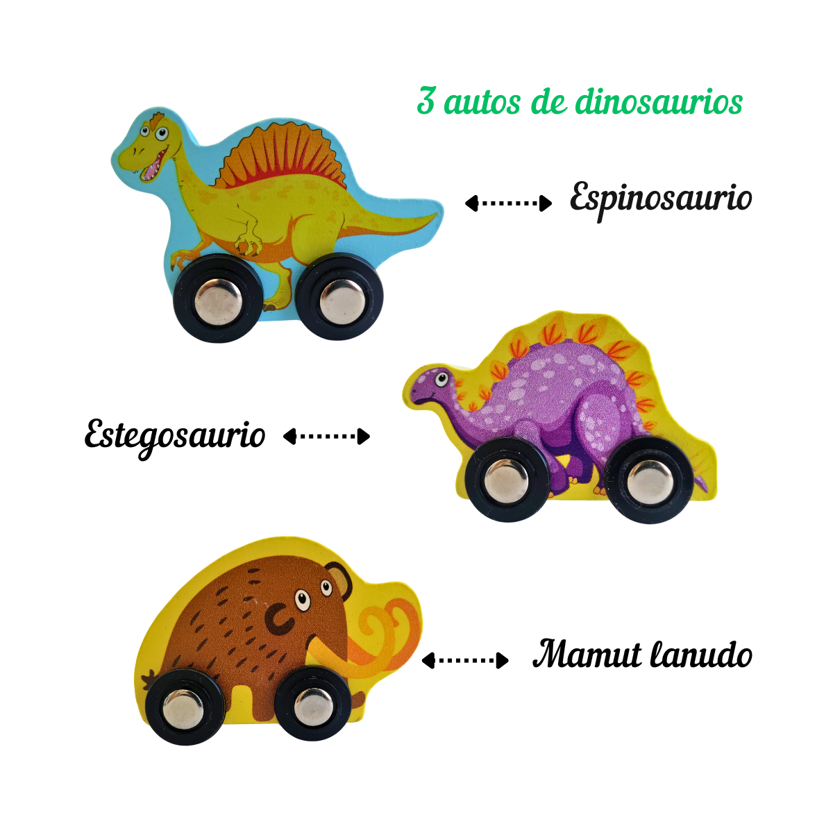 Aventura Jurásica: Pista Didáctica de Madera Carros Tren Dinosaurios Niños 
