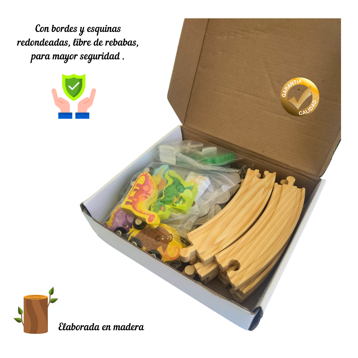 Aventura Jurásica: Pista Didáctica de Madera Carros Tren Dinosaurios Niños 