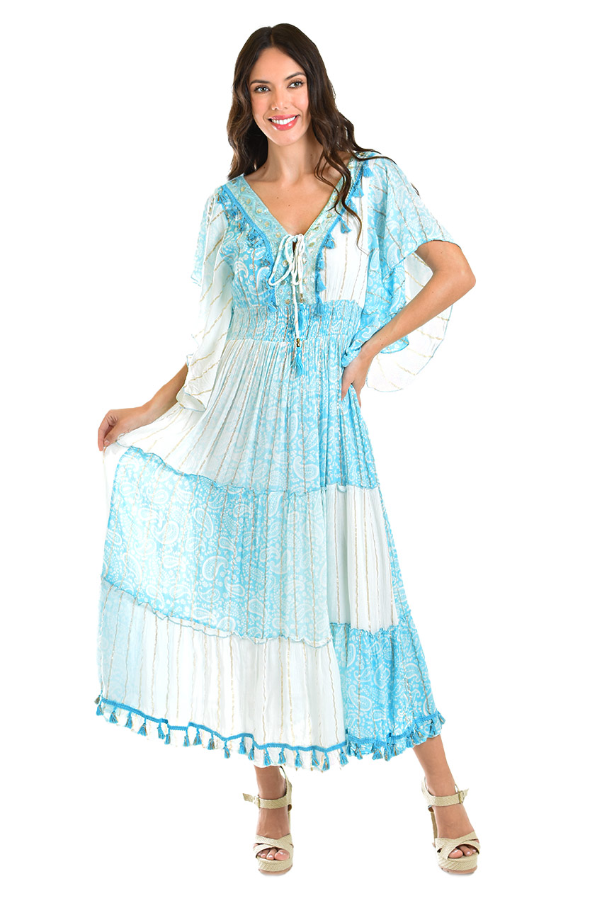 Vestido bohemio manga kimono /Juvenil, 8544 (Azul claro) 