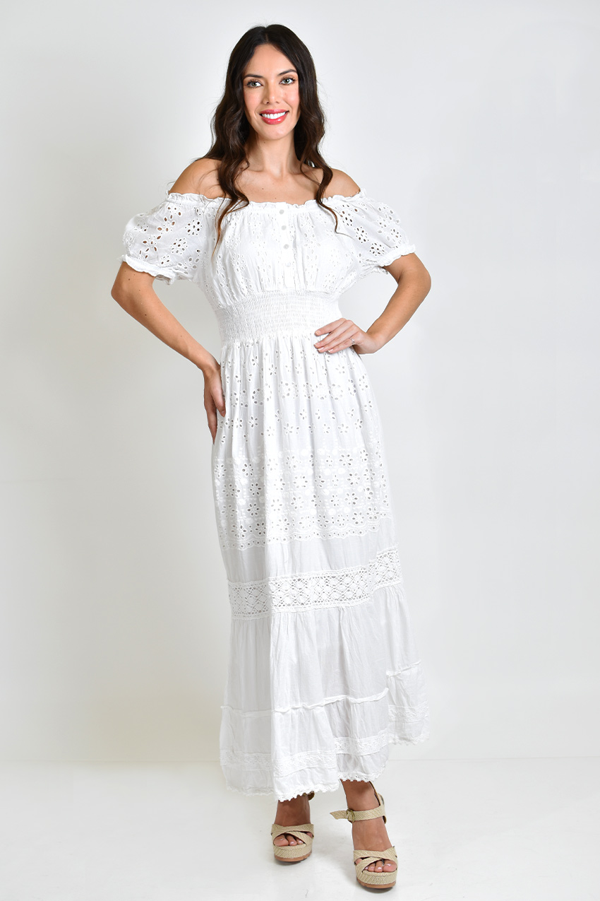 Vestido midi de algodon /Juvenil, 8518 (Blanco) 