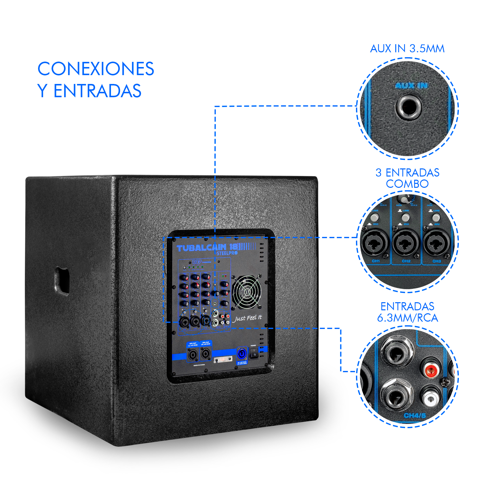 Sistema Audio Profesional 3 Vías Clase D Tubalcain Steelpro Color Negro.