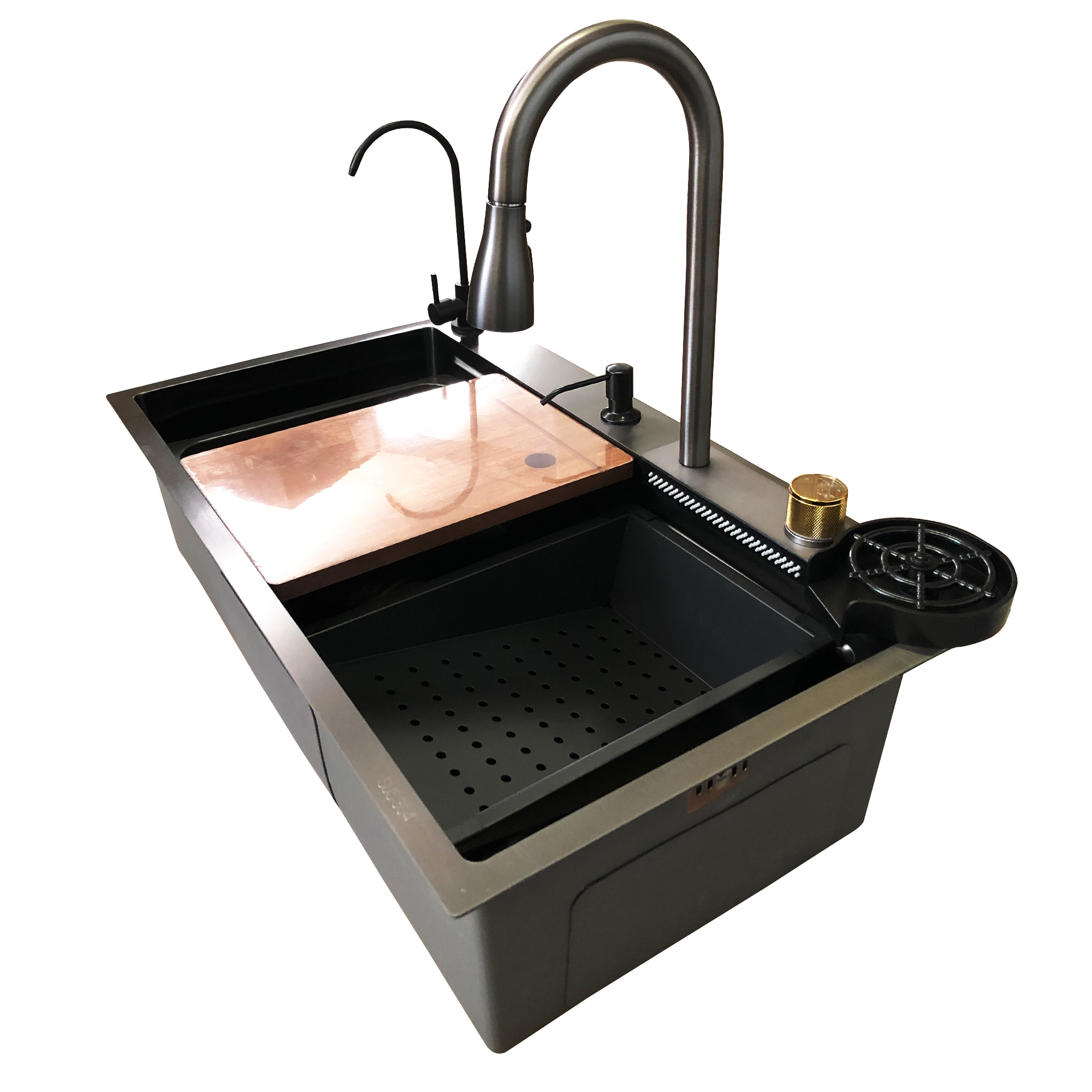 Tarja para Cocina Fregadero de Lujo Con Cascada Acero Inoxidable 80xm X 46cm X 20cm 